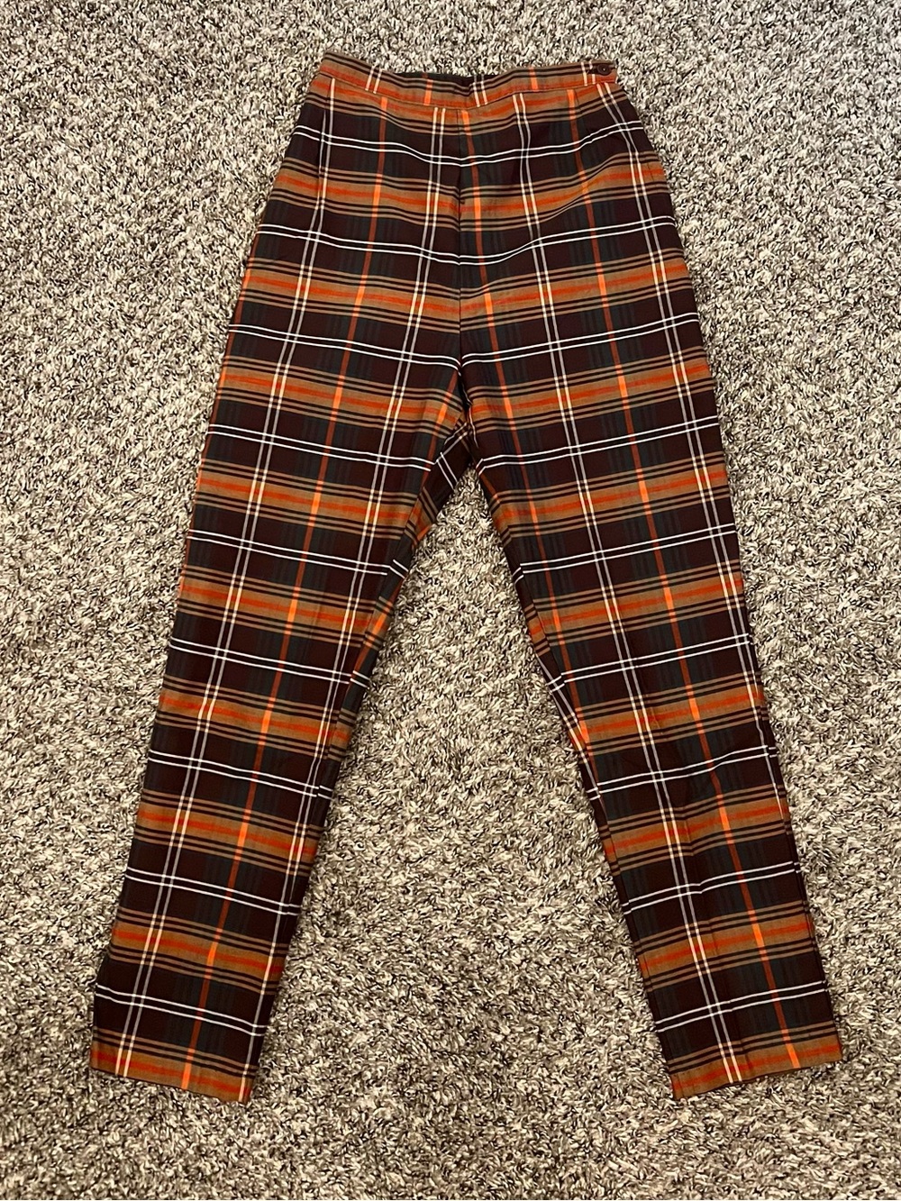 1960’s Vintage Blue Bell brown orange plaid high waist cigarette pants retro